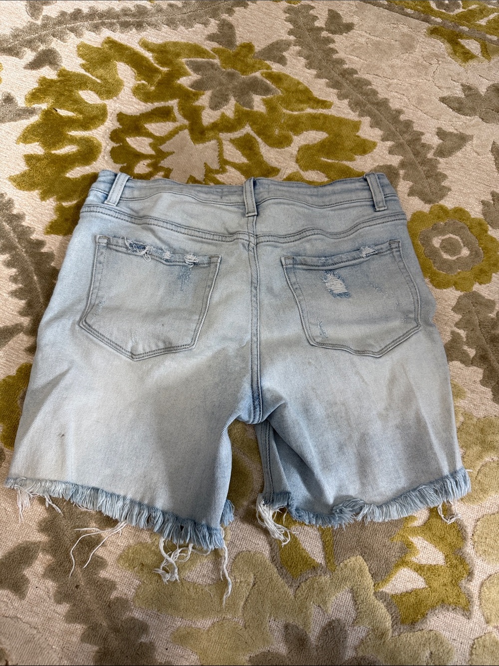 Light Blue Distressed Denim Jean Shorts with Frayed Hem - Picture 2 of 2